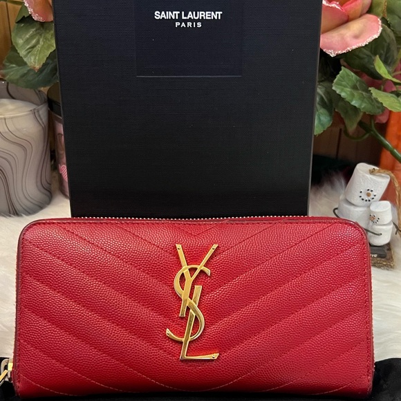 YSL Red Leather Zip Around Long Wallet Authentic - Picture 16 of 16
